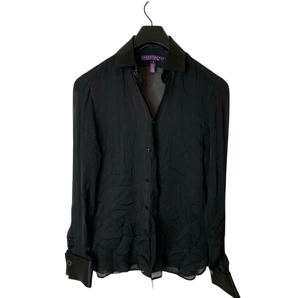 Ralph Lauren Collection Purple Label 100% silk long sleeve top blouse black 10